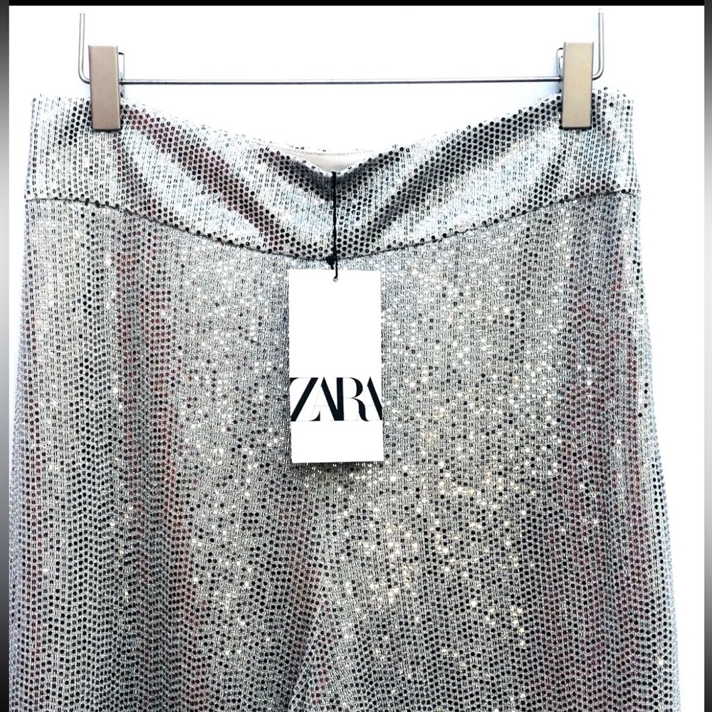 Zara Silver Sequin Culottes Pants (XS)